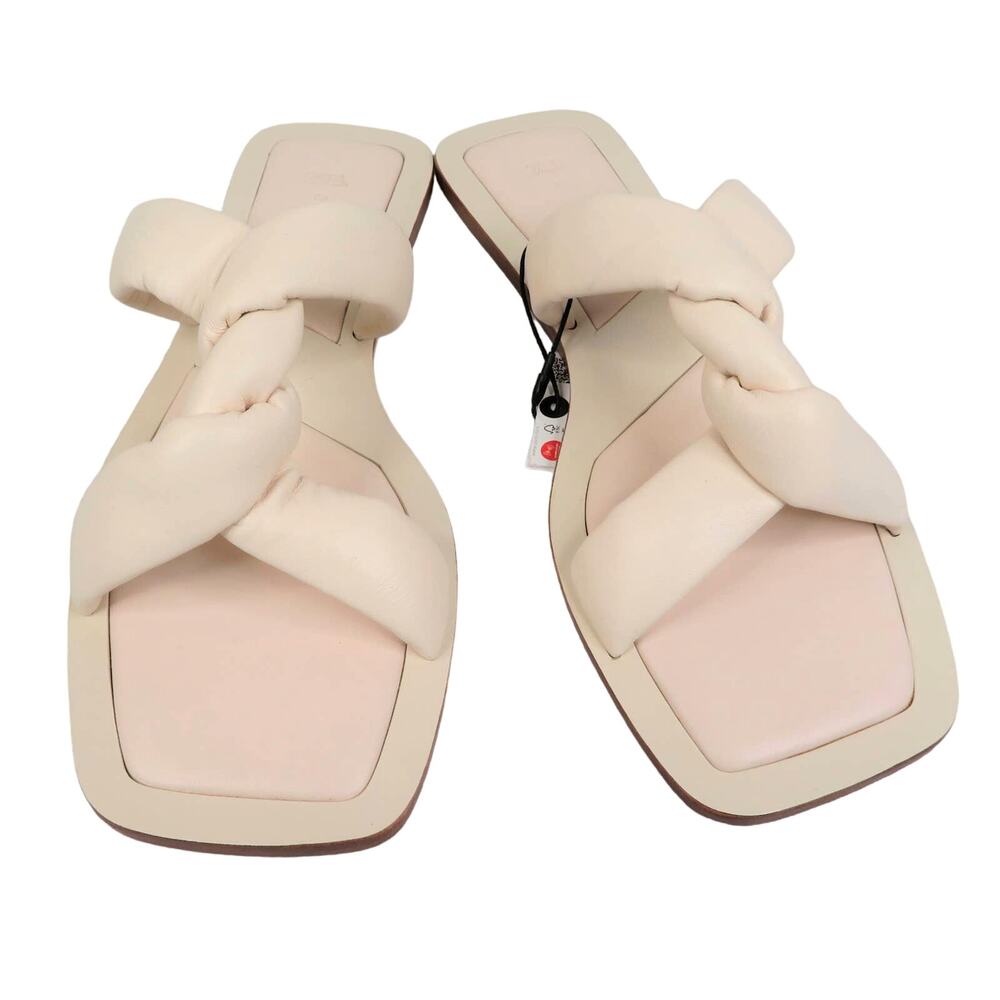 Nwt ZARA Cream Twisted Soft Leather Slip On Flat Sandals Women's Sz 6.5 EU 37